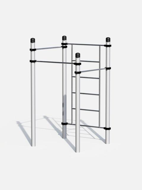 Calisthenics Cube mit Sprossenwand und drei Reckstangen