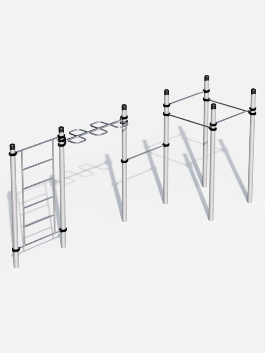 Calisthenics Station mit Bogenhangelleiter, Sprossenwand und Mehrfach-Reckstangen